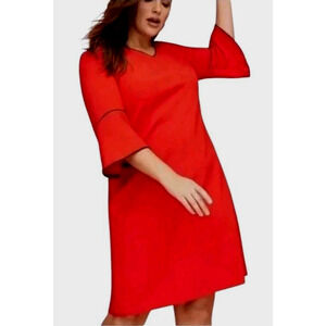 LANE BRYANT ~Woman Size 20~ Red Crepe Bell Sleeves Dress Fully Lined.